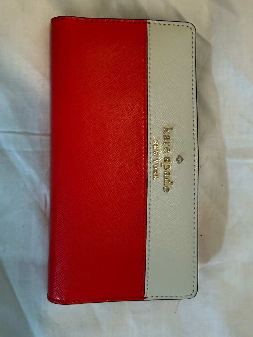 kate spade Red and Cream Two-Tone Leather Long Wallet with Gold Logo - Picture 2 of 6